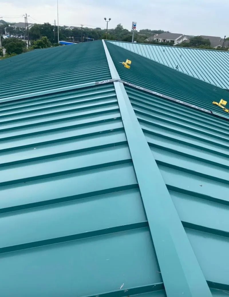 Green commercial metal roof ridge and valley for Metal Roof Repair in Chamblee
